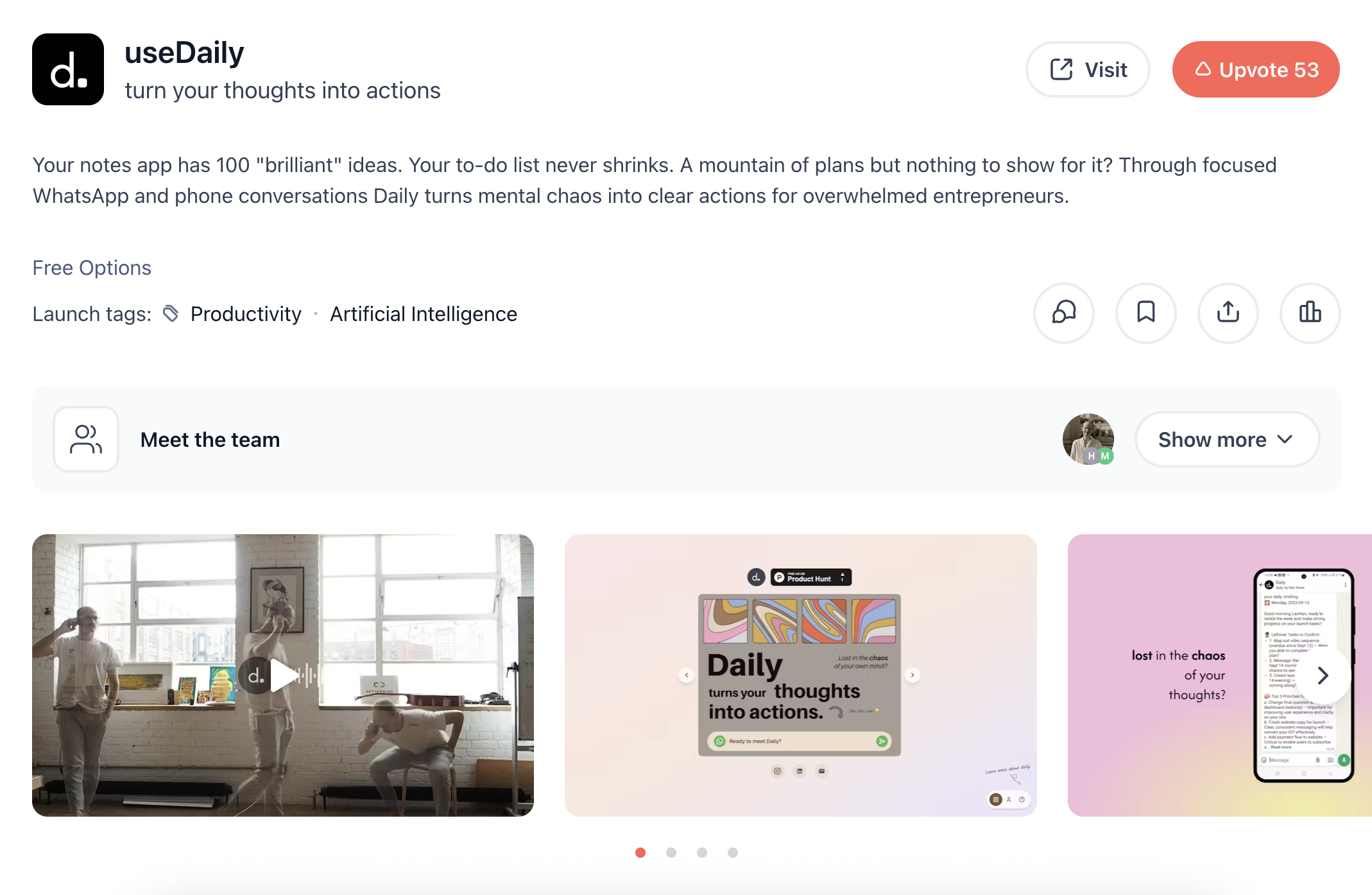 useDaily's Product Hunt listing